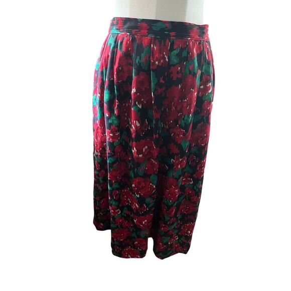 Pendleton Vintage Pleated Floral Midi Skirt Red Green Black Lined‎ Size 12 - Picture 4 of 8